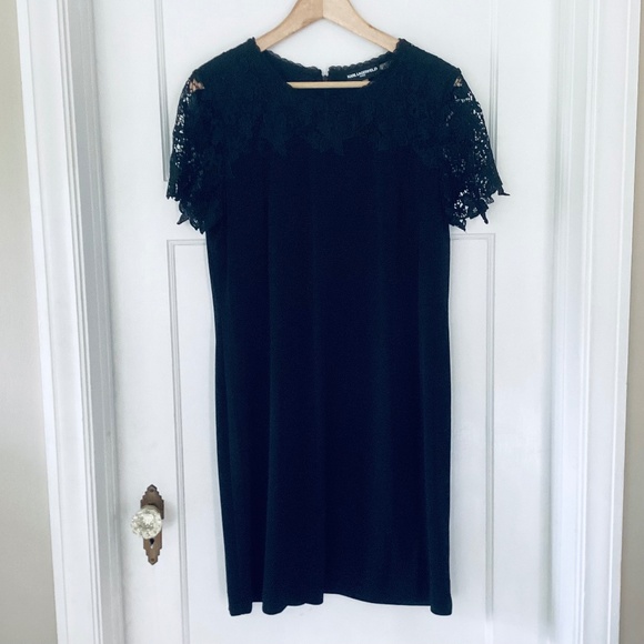 Karl Lagerfeld Dresses & Skirts - Karl Lagerfeld Women's Lace Appliqué Overlay Sheath Dress Size 12 Black LBD